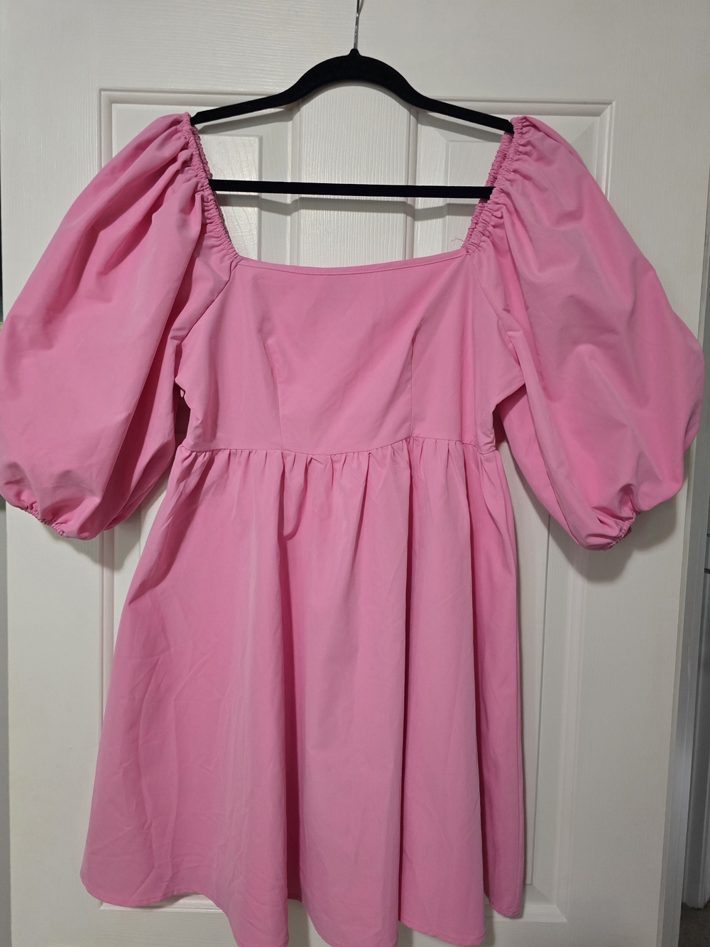 SHEIN Pink Puff-Sleeve Square-Neck Dress